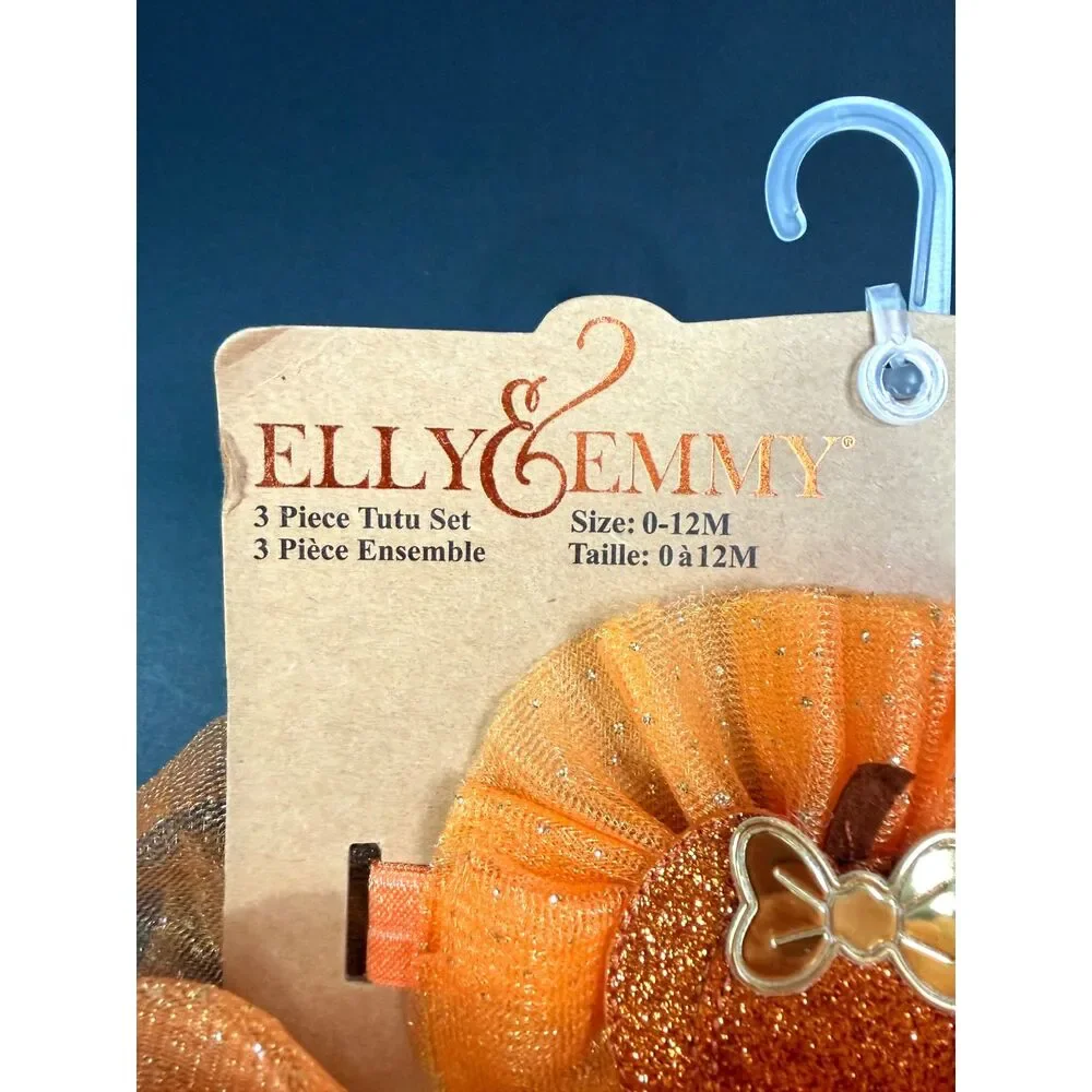 Elly & Emmy Baby Pumpkin Tutu Set 3pc Halloween 0-12M NWT